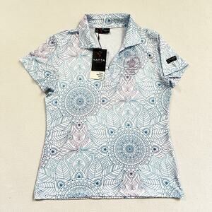 NWT Yatta Golf Polo Shirts Lady Lavender Mandala Blue Print Thousand Hills S